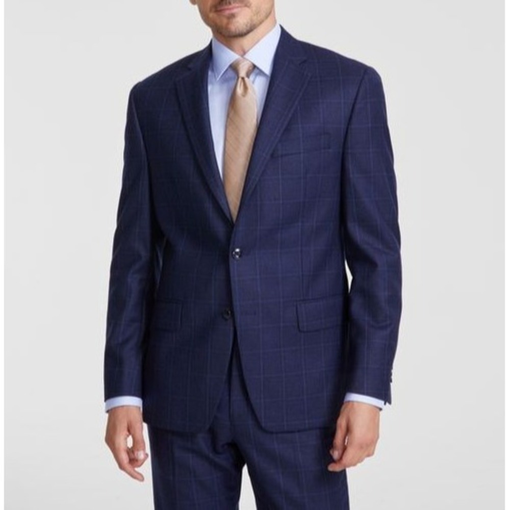 Michael Kors Mens Classic fit Suit Jacket Blazer 42 S Navy Blue Plaid Wool